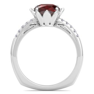 Garnet Ring: 1 1/2 Carat Cushion Cut Garnet and Diamond Ring