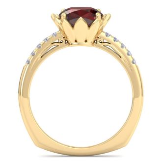 Garnet Ring: 1 1/2 Carat Cushion Cut Garnet and Diamond Ring