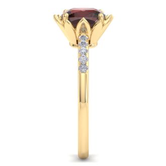 Garnet Ring: 1 1/2 Carat Cushion Cut Garnet and Diamond Ring