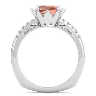 1-1/2 Carat Cushion Cut Morganite and Diamond Ring In 14K White Gold