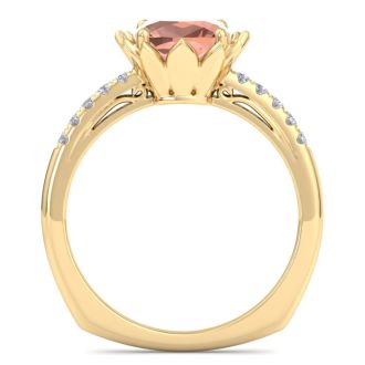 1-1/2 Carat Cushion Cut Morganite and Diamond Ring In 14K Yellow Gold