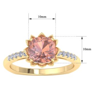 1-1/2 Carat Cushion Cut Morganite and Diamond Ring In 14K Yellow Gold