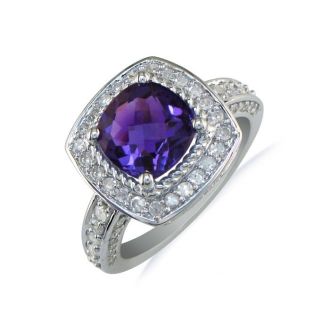 2 3/4ct TGW Amethyst and Diamond Ring in 14k White Gold