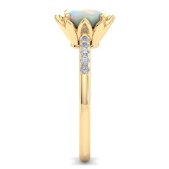 1-1/2 Carat Cushion Cut Opal and Diamond Ring In 14K Yellow Gold