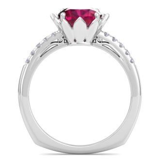 Ruby Ring: 1 1/2 Carat Cushion Cut Ruby and Diamond Ring