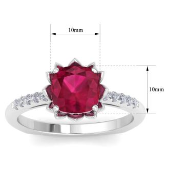 Ruby Ring: 1 1/2 Carat Cushion Cut Ruby and Diamond Ring