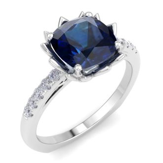 Sapphire Ring: 1 1/2 Carat Cushion Cut Sapphire and Diamond Ring