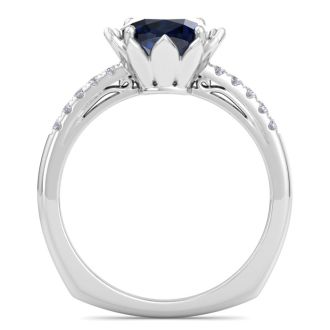 Sapphire Ring: 1 1/2 Carat Cushion Cut Sapphire and Diamond Ring