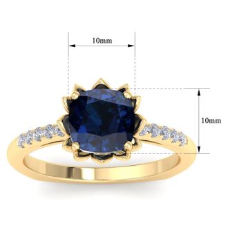 Sapphire Ring: 1 1/2 Carat Cushion Cut Sapphire and Diamond Ring