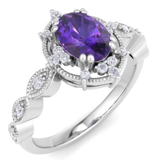Amethyst Ring: 1 Carat Amethyst and Diamond Ring