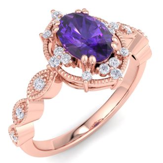 Amethyst Ring: 1 Carat Amethyst and Diamond Ring