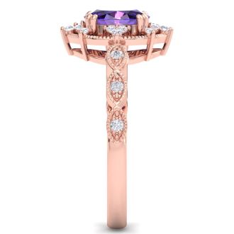 Amethyst Ring: 1 Carat Amethyst and Diamond Ring