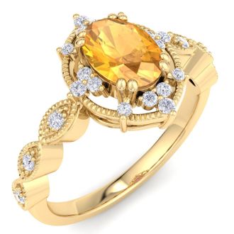 Citrine Ring: 1 Carat Citrine and Diamond Ring