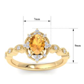Citrine Ring: 1 Carat Citrine and Diamond Ring