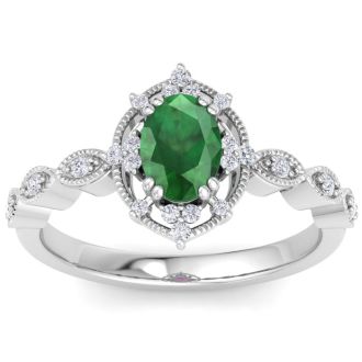 Emerald Ring: 1 Carat Emerald and Diamond Ring