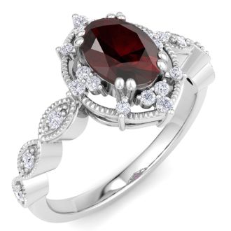Garnet Ring: 2 Carat Garnet and Diamond Ring