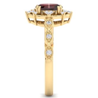 Garnet Ring: 2 Carat Garnet and Diamond Ring