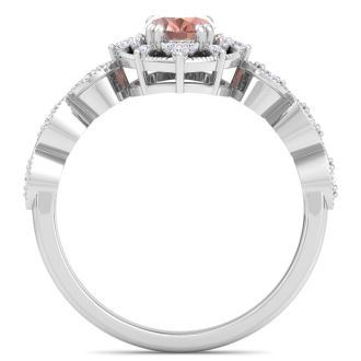 1 Carat Morganite and Halo Diamond Ring In 14K White Gold