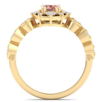 1 Carat Morganite and Halo Diamond Ring In 14K Yellow Gold