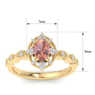 1 Carat Morganite and Halo Diamond Ring In 14K Yellow Gold