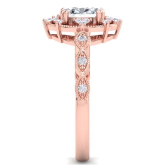 1 Carat Oval Shape Halo Diamond Engagement Ring In 14K Rose Gold