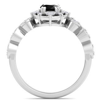1 Carat Oval Shape Black Diamond Engagement Ring In 14K White Gold