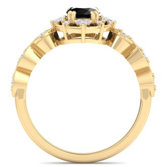 1 Carat Oval Shape Black Diamond Engagement Ring In 14K Yellow Gold