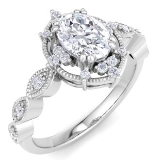 1 Carat Oval Shape Moissanite Engagement Ring In 14K White Gold
