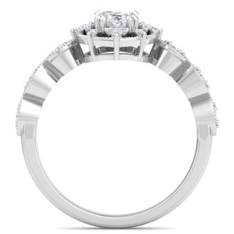 1 Carat Oval Shape Moissanite Engagement Ring In 14K White Gold