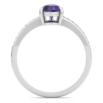 Amethyst Ring: 1 1/4 Carat Pear Shape Amethyst and Diamond Ring