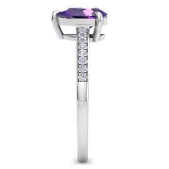 Amethyst Ring: 1 1/4 Carat Pear Shape Amethyst and Diamond Ring