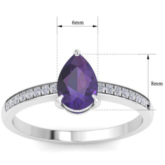 Amethyst Ring: 1 1/4 Carat Pear Shape Amethyst and Diamond Ring