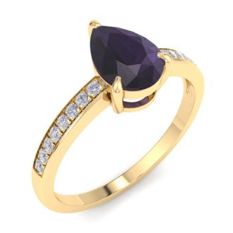 Amethyst Ring: 1 1/4 Carat Pear Shape Amethyst and Diamond Ring