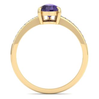 Amethyst Ring: 1 1/4 Carat Pear Shape Amethyst and Diamond Ring