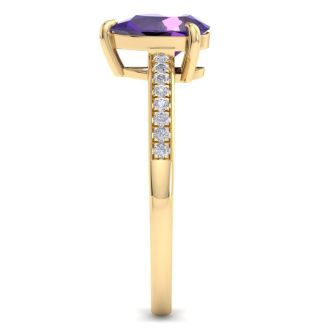 Amethyst Ring: 1 1/4 Carat Pear Shape Amethyst and Diamond Ring