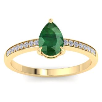 Emerald Ring: 1 1/4 Carat Pear Shape Emerald and Diamond Ring