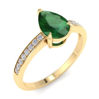Emerald Ring: 1 1/4 Carat Pear Shape Emerald and Diamond Ring