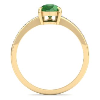 Emerald Ring: 1 1/4 Carat Pear Shape Emerald and Diamond Ring