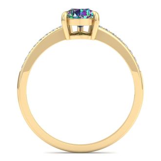 1-1/4 Carat Pear Shape Mystic Topaz Ring and Diamonds In 14 Karat Yellow Gold