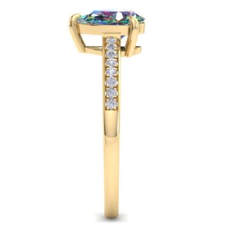 1-1/4 Carat Pear Shape Mystic Topaz Ring and Diamonds In 14 Karat Yellow Gold