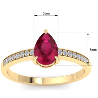 Ruby Ring: 1 1/4 Carat Pear Shape Ruby and Diamond Ring