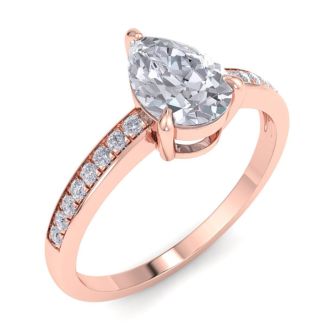 1 1/4 Carat Pear Shape Diamond Engagement Ring In 14K Rose Gold