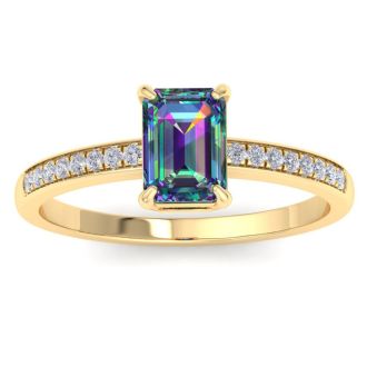 1-1/4 Carat Octagon Shape Mystic Topaz Ring and Diamonds In 14 Karat Yellow Gold