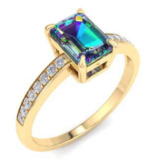 1-1/4 Carat Octagon Shape Mystic Topaz Ring and Diamonds In 14 Karat Yellow Gold