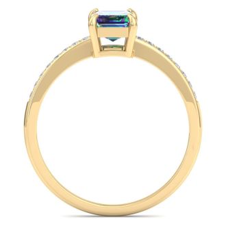 1-1/4 Carat Octagon Shape Mystic Topaz Ring and Diamonds In 14 Karat Yellow Gold