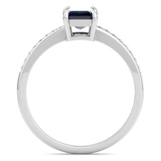 Sapphire Ring: 1 1/4 Carat Emerald Shape Sapphire and Diamond Ring