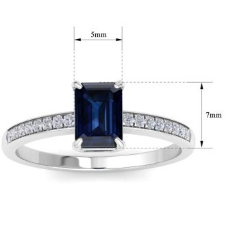Sapphire Ring: 1 1/4 Carat Emerald Shape Sapphire and Diamond Ring