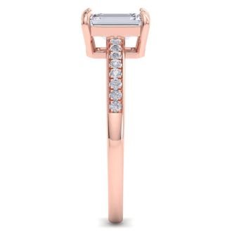 1 1/4 Carat Emerald Shape Diamond Engagement Ring In 14K Rose Gold