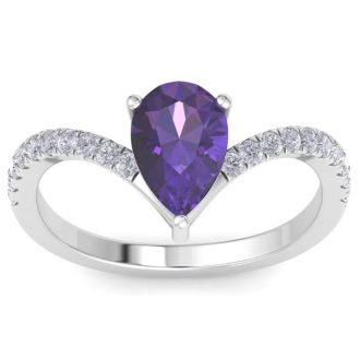 Amethyst Ring: 1 1/2 Carat Pear Shape Amethyst and Diamond Ring