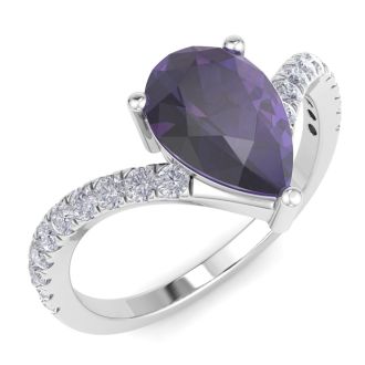 Amethyst Ring: 1 1/2 Carat Pear Shape Amethyst and Diamond Ring